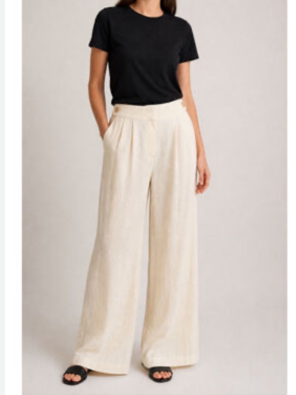House Of Harlow Cream Wide Leg Palazzo Pants Pleated Pockets Trouser Women’s M